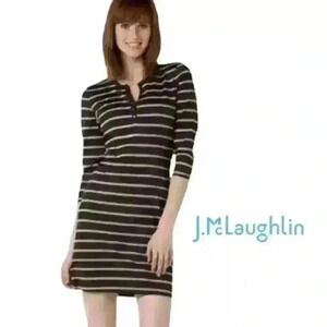 J. McLaughlin Women’s Striped Lynn Henley Dress Size Large Catalina Cloth